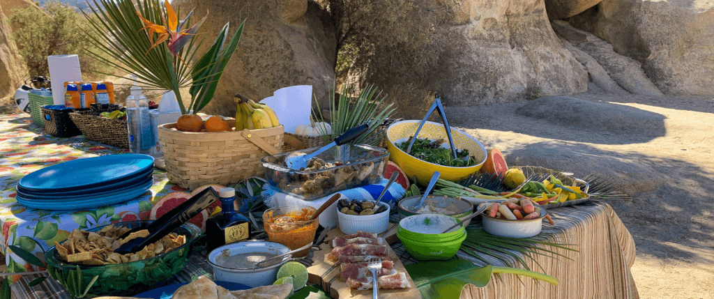 picnic lunch set up on a table