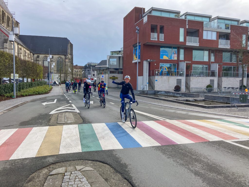 A group of cyclists riding in Belgium