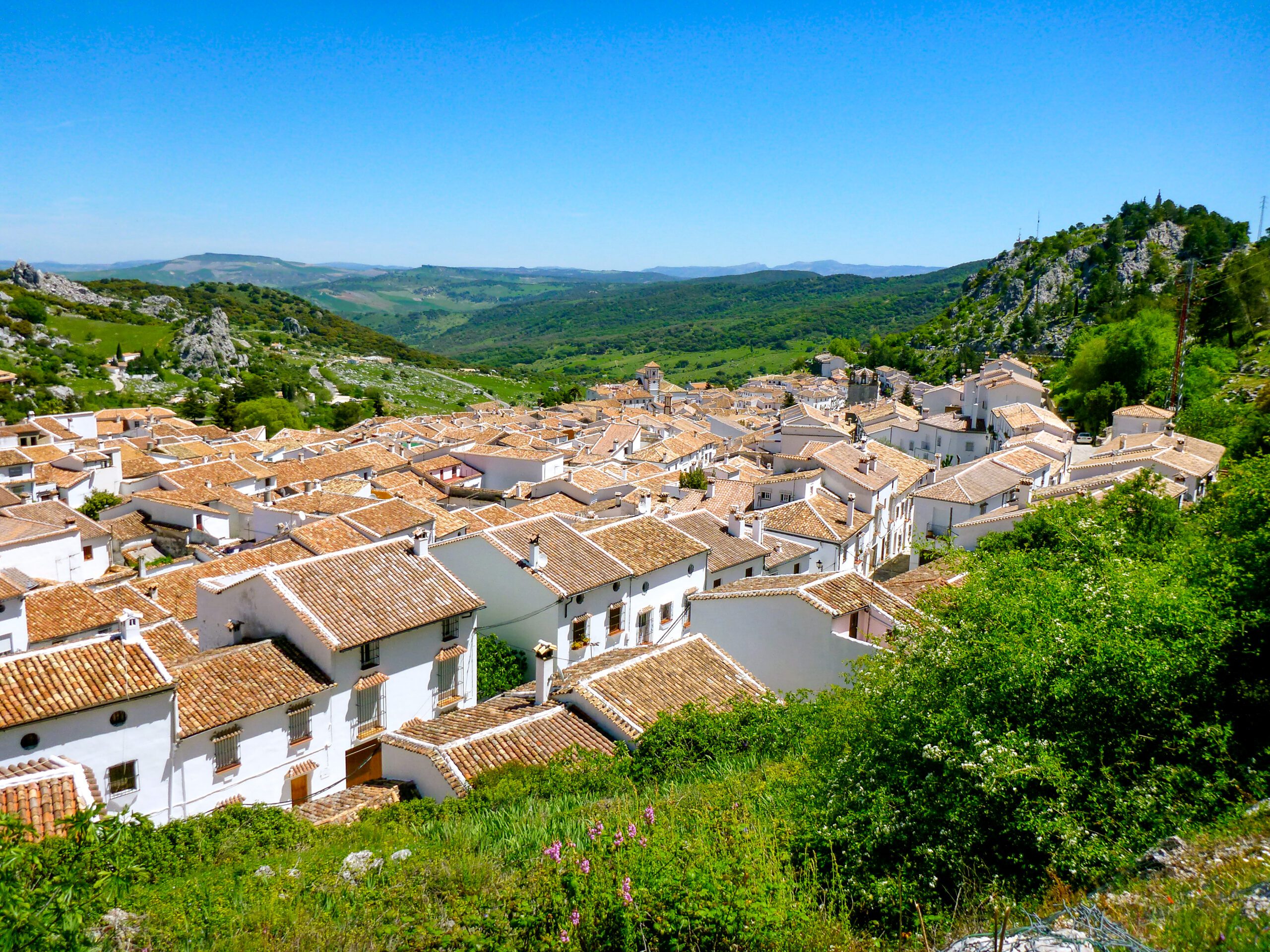 A town of white buildings in Andalucia, Spain